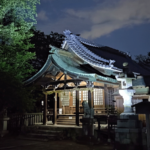 石刀神社御拝殿をライトアップテスト